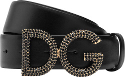 Dolce Gabbana Black And Gold Rhinestone Dg Buckle Belt