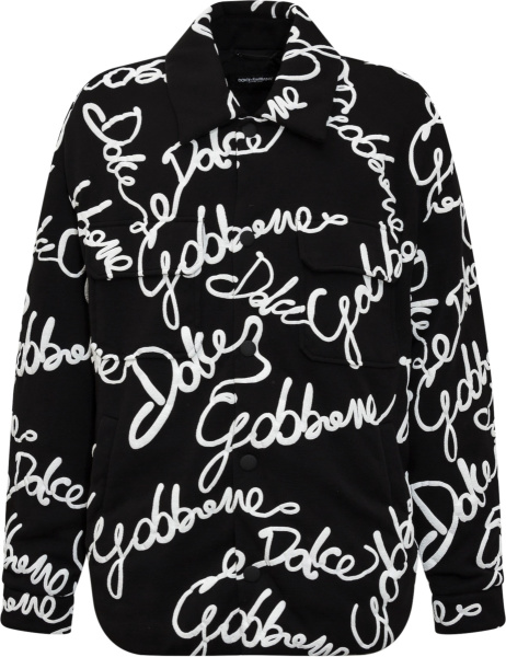 Dolce Gabbana Black And White Allover Logo Overshrit Jacket