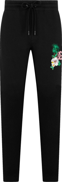 Dolce Gabbana Black Flower Logo Jogging Sweatpants