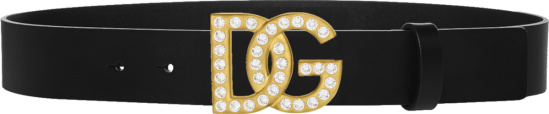 Dolce Gabbana Black Leather And Gold Rhinestone Dg Buckle Belt