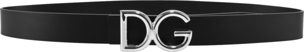 Dolce Gabbana Black Leather And Silver Dg Logo Belt