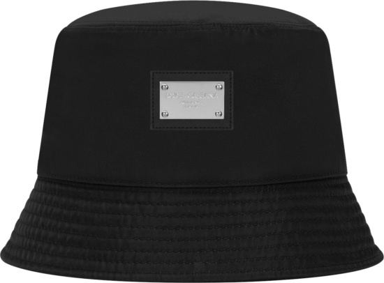 Dolce Gabbana Black Nylon Logo Plate Bucket Hat