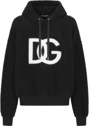 Dolce Gabbana Black Shaggy Fleece Big Dg Logo Hoodie