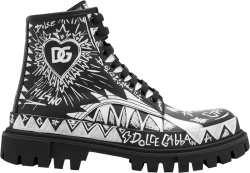 Dolce Gabbana Black White Graffiti Ankle Boots