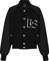 Dolce Gabbana Black Wool And Nylon Sleeve Dg Logo Bomber Jacket
