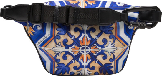 Dolce Gabbana Blue And Gold Maiolca Tile Print Belt Bag