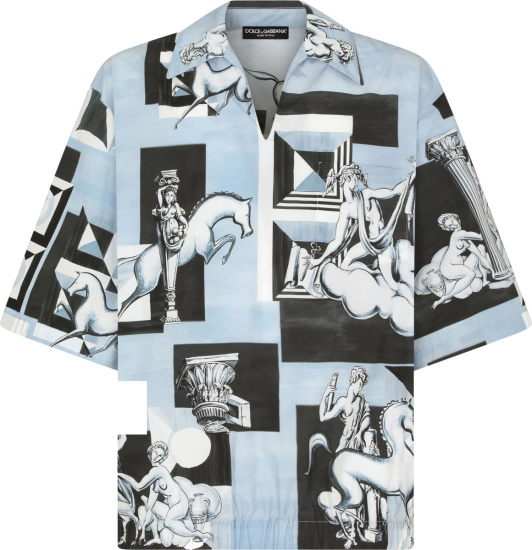 Dolce Gabbana Blue Geometric Patchwork Printed Tunic Shirt G5ir4thp543hb1ub