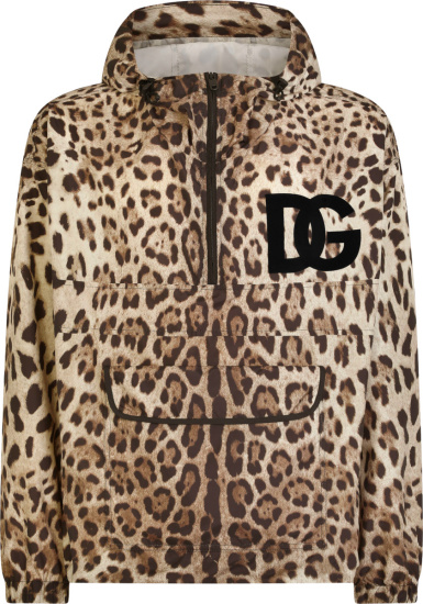 Dolce Gabbana Leopard Print Dg Logo Anorak Jacket