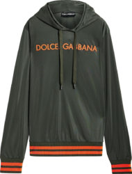 Dolce Gabbana Olive Green And Neon Orange Rubber Logo Hoodie
