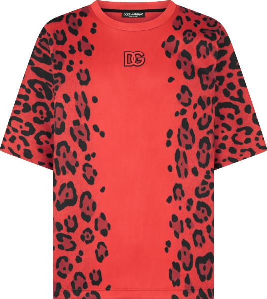 Dolce Gabbana Red Leopard Print T Shirt
