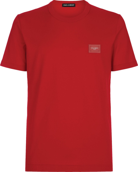 Dolce Gabbana Red Logo Plaque T Shirt
