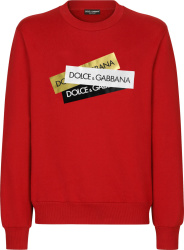 Dolce Gabbana Red Sweatshirt With White Black Gold Logo Tape