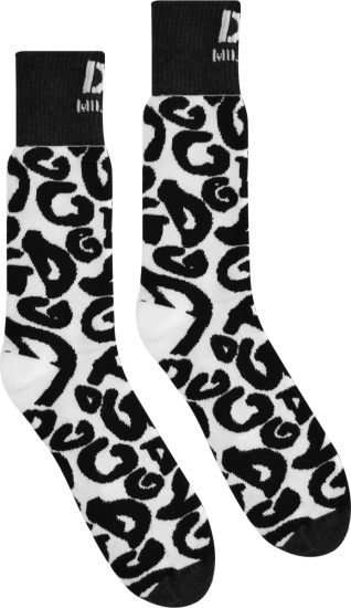 Dolce Gabbana White And Allover Black Dg Logo Socks Gxg55tjackvs9000