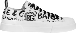 Dolce Gabbana White And Allover Black Graffiti Logo Low Top Portofino Sneakers