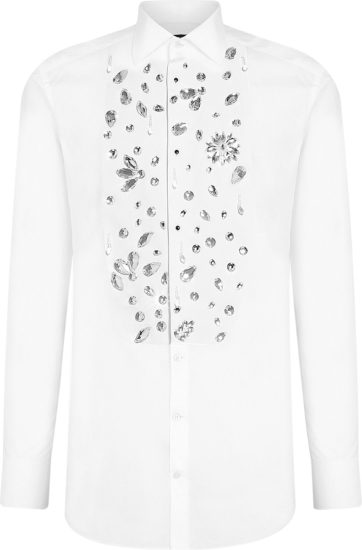 Dolce Gabbana White Crystal Embellished Tuxedo Shirt G5en5zfu5t9w0800