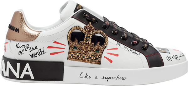Dolce Gabbana White Graffiti And Crown Patch Sneakers