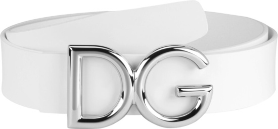 Dolce Gabbana White Leather And Silver Dg Logo Buckle Belt