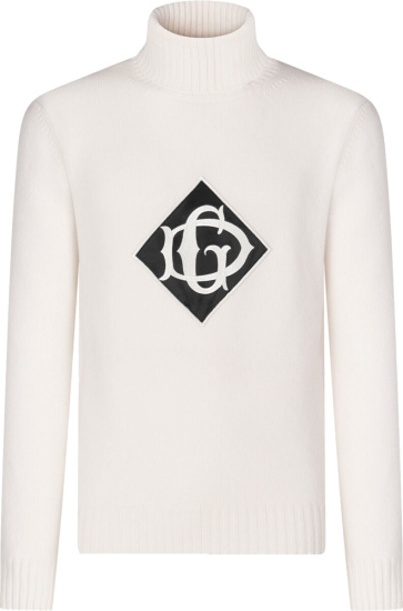 Dolce Gabbana White Logo Patch Turtleneck Sweater