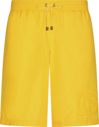 Dolce Gabbana Yellow Dg Logo Embossed Swim Shorts