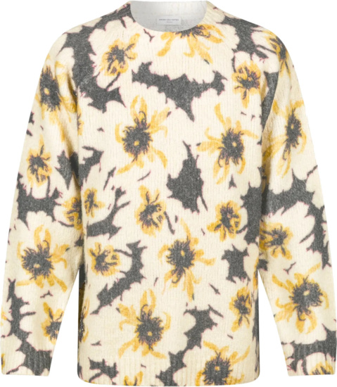 Dries Van Noted Ivory And Grey Floral Sweater