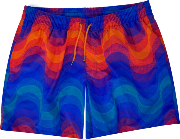 Dries Van Noten Blue And Orange Wave Print Swim Shorts