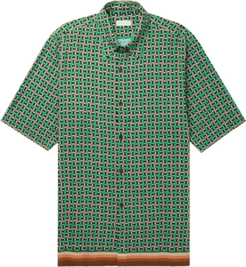 Dries Van Noten Green Geometric Patterened Shirt