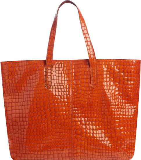 Dries Van Noten Patent Orange Croc Tote Bag
