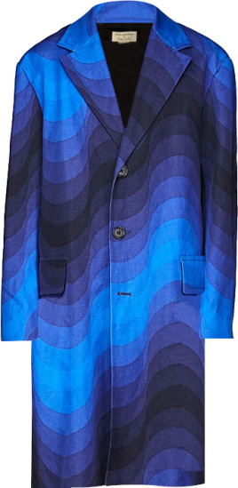 Dries Van Noten X Verner Panton Blue Wave Print Single Breasted Coat