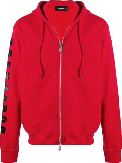 Dsquared2 Red Sleeve-Logo Zip Hoodie | INC STYLE