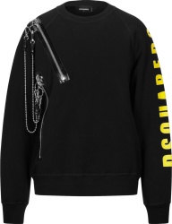 Dsquared2 Black And Yellow Sleeve Logo Print Zip Chain Sweatshirt