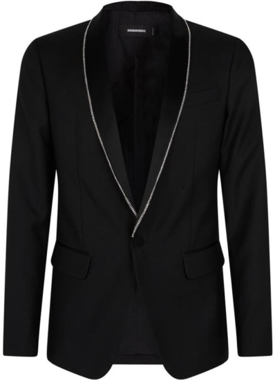 Dsquared2 Black Jacket With Crystal Trim Collar