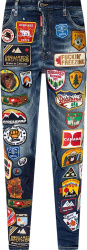 Dsquared2 Deep Indigo Allover Logo Patches Jeans