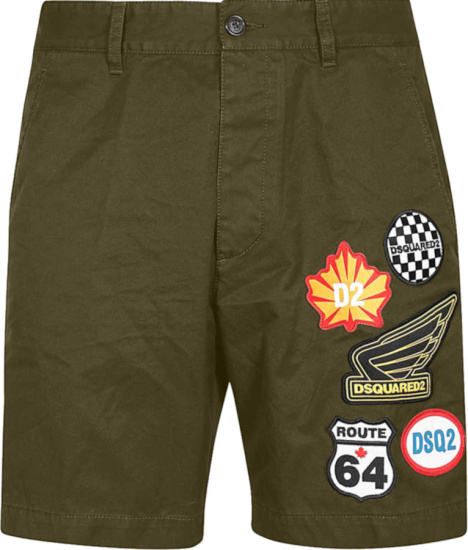 Dsquared2 Olive Green Moto Patch Bermuda Shorts