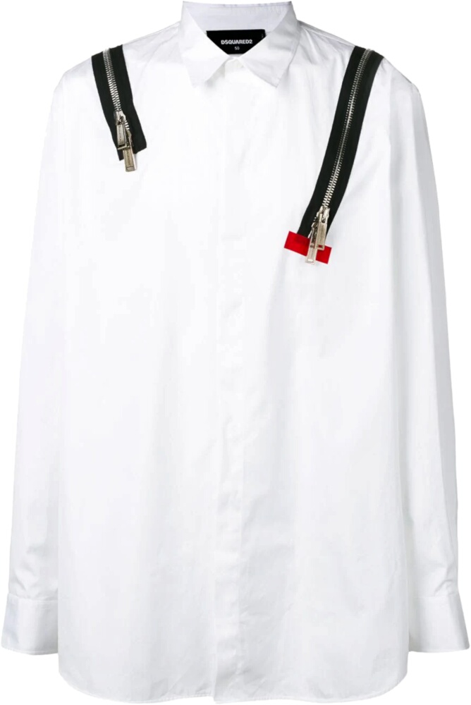 Dsquared2 Double Zip Detail White Shirt | Incorporated Style