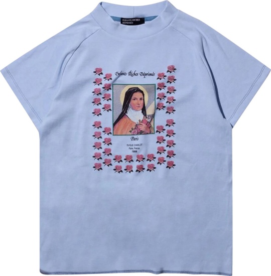 Enfants Riches Deprimes Light Blue Roses Mary Print T Shirt
