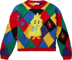 Erl Multicolor Diamond Pattern Duck Patch Sweater