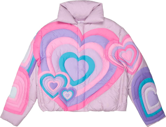 Erl Pink Heart Quilted Down Puffer Jacket