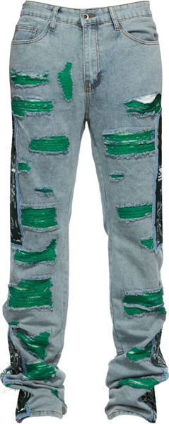Ev Bravado Who Decides War Washed Ingido And Green Patch Stained Glass Jeans
