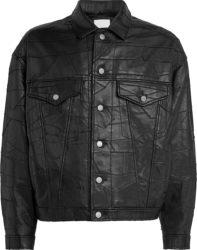 Ezr Black Leather Patchwork Trucker Jacket