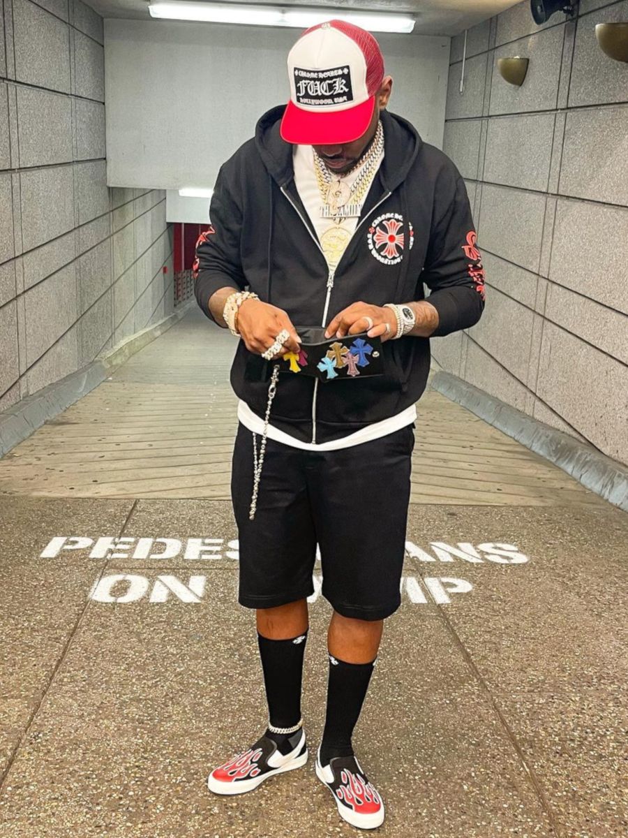Fabolous Wearing a Chrome Hearts Trucker & Hoodie With Amiri Sneakers