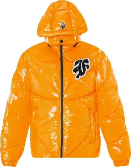 Faces Of The Night Shiny Orange Down Puffer Jacket