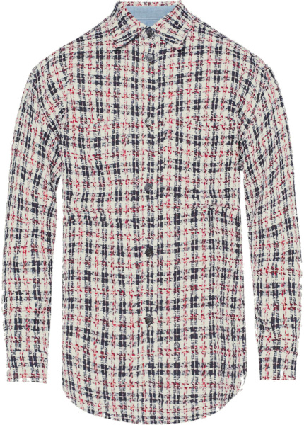 Faith Connexion White Red Navy Oversized Tweed Shirt