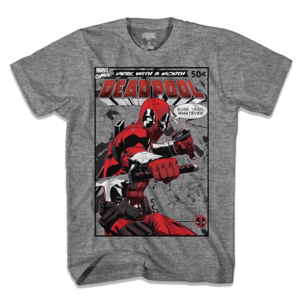 Famous Dex Grey Deadpool T Shirt Merc With A Mouth Sure Yeah Whatever Printed Text