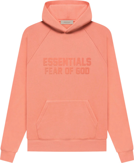 Fear Of God Essentials Coral Orange Rubber Logo Hoodie