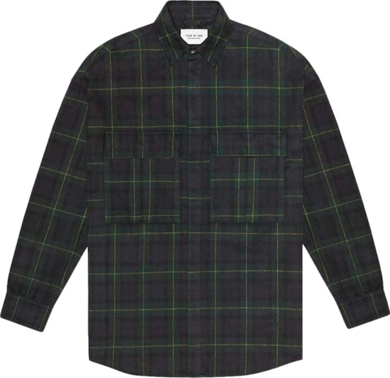 Fear Of God Green Black Navy Yellow Plaid Flanned Overshirt
