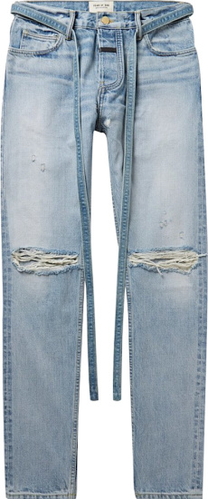 Fear Of God Light Wash Blue Ripped Drawstring Jeans