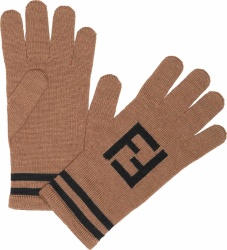Fendi Beige And Black Ff Logo Gloves