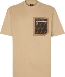 Fendi Beige And Brown Ff Monogram Zip Pocket T Shirt