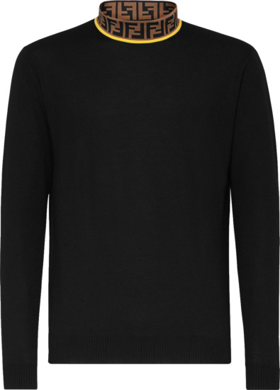 Fendi Black And Brown Ff Monogram Collar Mock Sweater