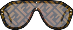 Fendi Black And Brown Ff Monogram Print Aviator Shield Sunglasses